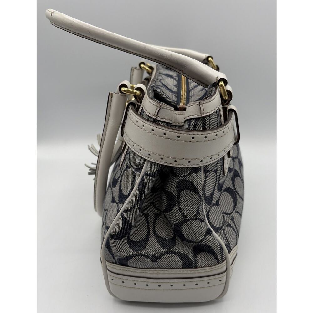 COACH Handbag Signature Denim Leather Tassel Gold Hardware Canvas Y2K White Blue - Picture 9 of 16